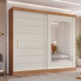 Guarda-Roupa Casal 264cm 2 Portas de Correr 8 Gavetas com Espelho 100% MDF Siena Cinamomo/Off White