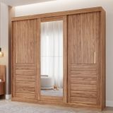 Guarda-roupa Casal 3 Portas De Correr 6 Gavetas Com Espelhos 100% Mdf Boston Espresso Móveis Cinamomo