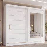 Guarda-roupa Casal 2 Portas De Correr 8 Gavetas Com Espelho 100% Mdf Siena Espresso Móveis Branco Brilho