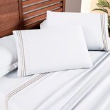 Jogo Cama Lençol Honore Queen Micro Percal 200 Fios C/ Detalhes Bordados 4 Peças - Branco Neve Taupe