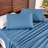 Jogo Cama Lençol Honore King Micro Percal 200 Fios C/ Detalhes Bordados 4 Peças - Azul Ice Blue