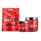 Kit Whey 100% Pure 900g Morango + Beta Alanina 123g + Creatina Sem Sabor 300g - Integralmedica