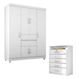 Cômoda Triunfo E Guarda Roupa Solteiro Ecom 2 Branco Flex - Demóbile
