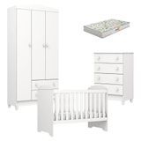 Quarto De Bebê Mel Flat Branco Brilho Com Colchão Gazin - Carolina