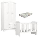 Berço Americano Mini Cama E Guarda Roupa Mel Flat Branco Brilho Com Colchão Gazin - Carolina