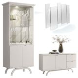 Cristaleira E Aparador Buffet Vicenza Com Espelho Isadora Off White - New Ceval