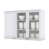 Armário Aéreo 3 Portas Com Vidro 120 Cm Americana Branco Hp - Henn