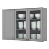 Armário Aéreo 3 Portas Com Vidro 120 Cm Americana Cinza - Henn