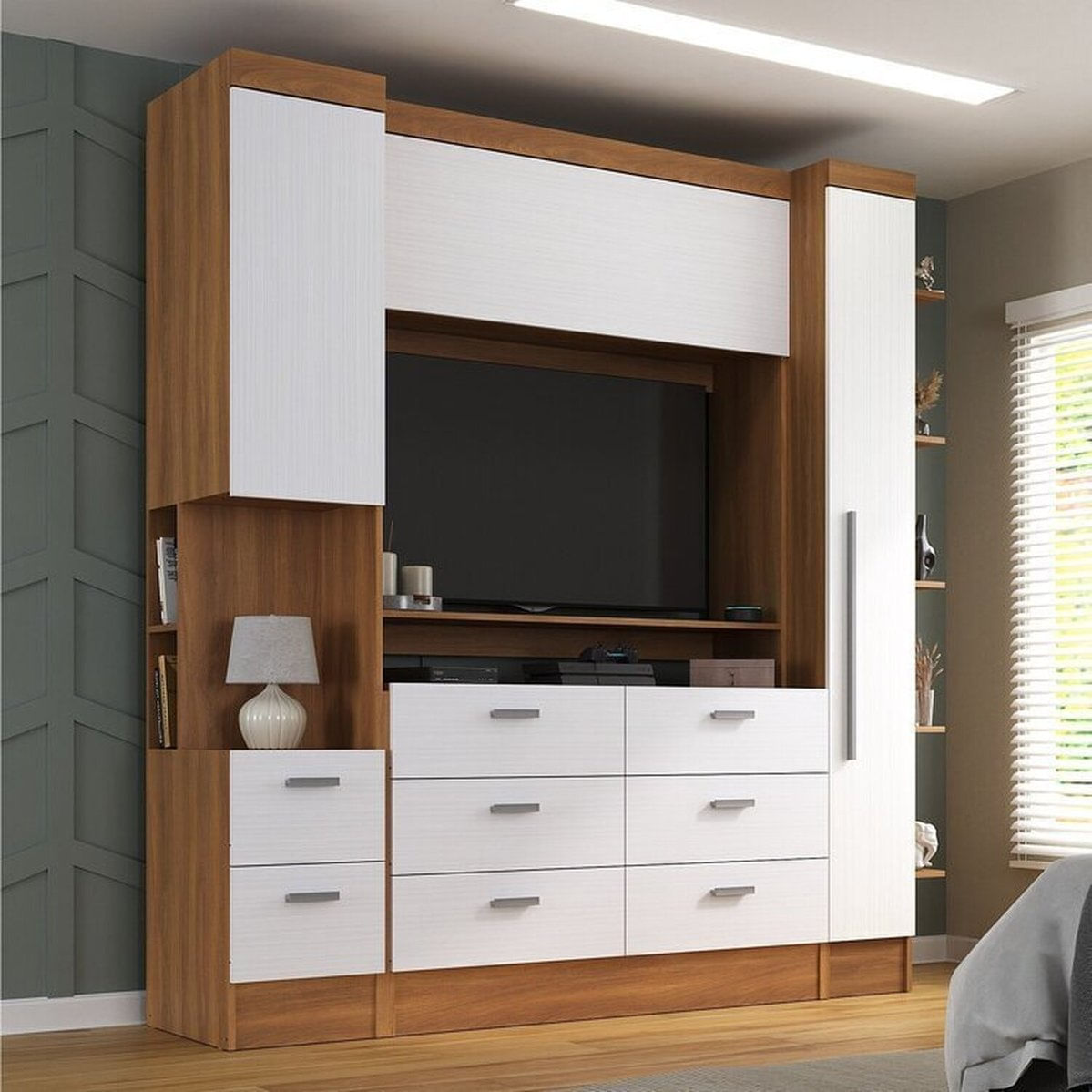 Guarda-roupa Modulado Viena 2 Portas 8 Gavetas 3 Peças Espresso Móveis Nogal/branco