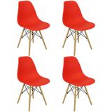 Kit 4 Cadeiras Charles Eames Eiffel Wood Design - Vermelha