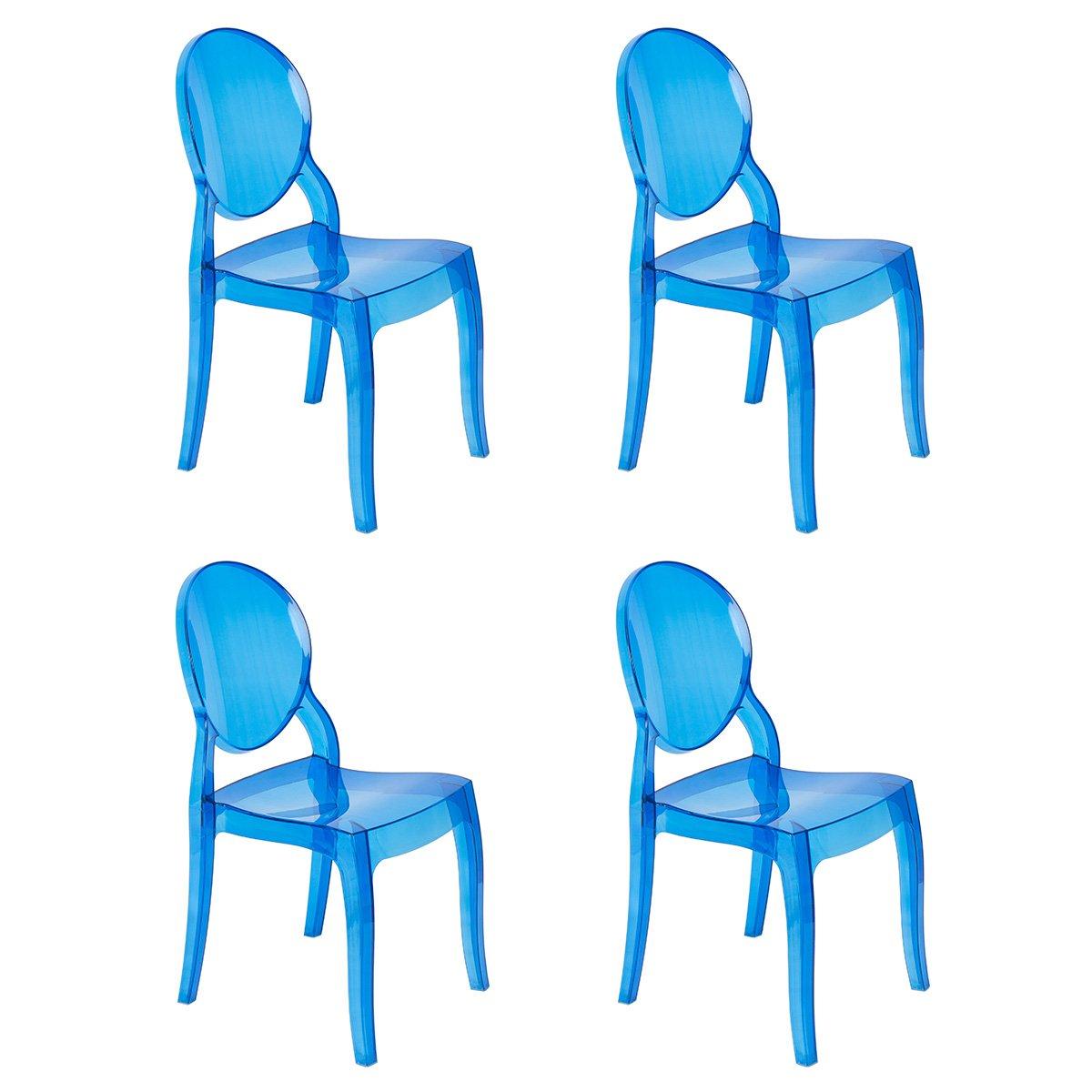 Kit 4 Cadeiras De Jantar Elizabeth Ghost Acrílica Transparente - Azul Translucido