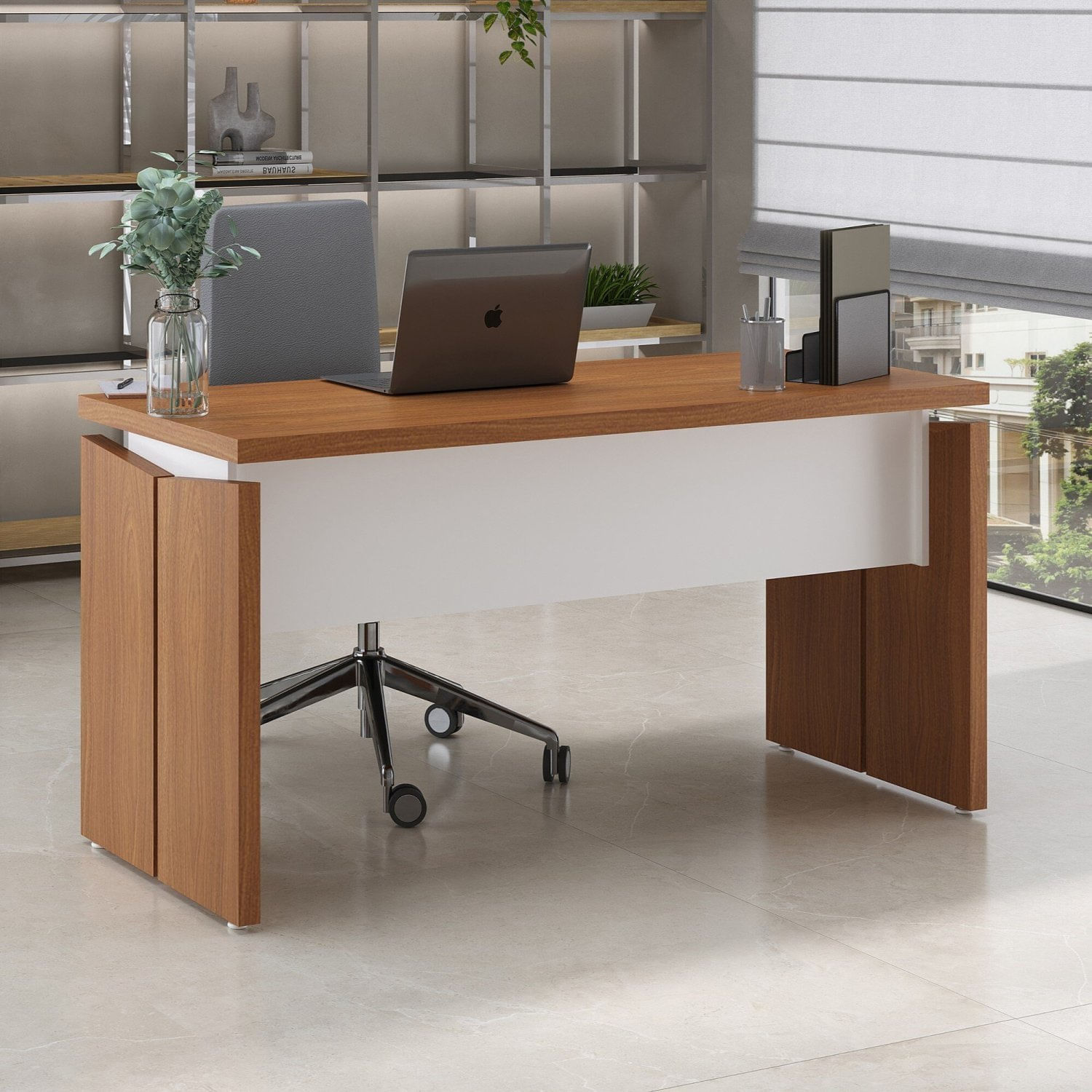 Mesa Para Escritório 1450 Tamburato Freijó/branco