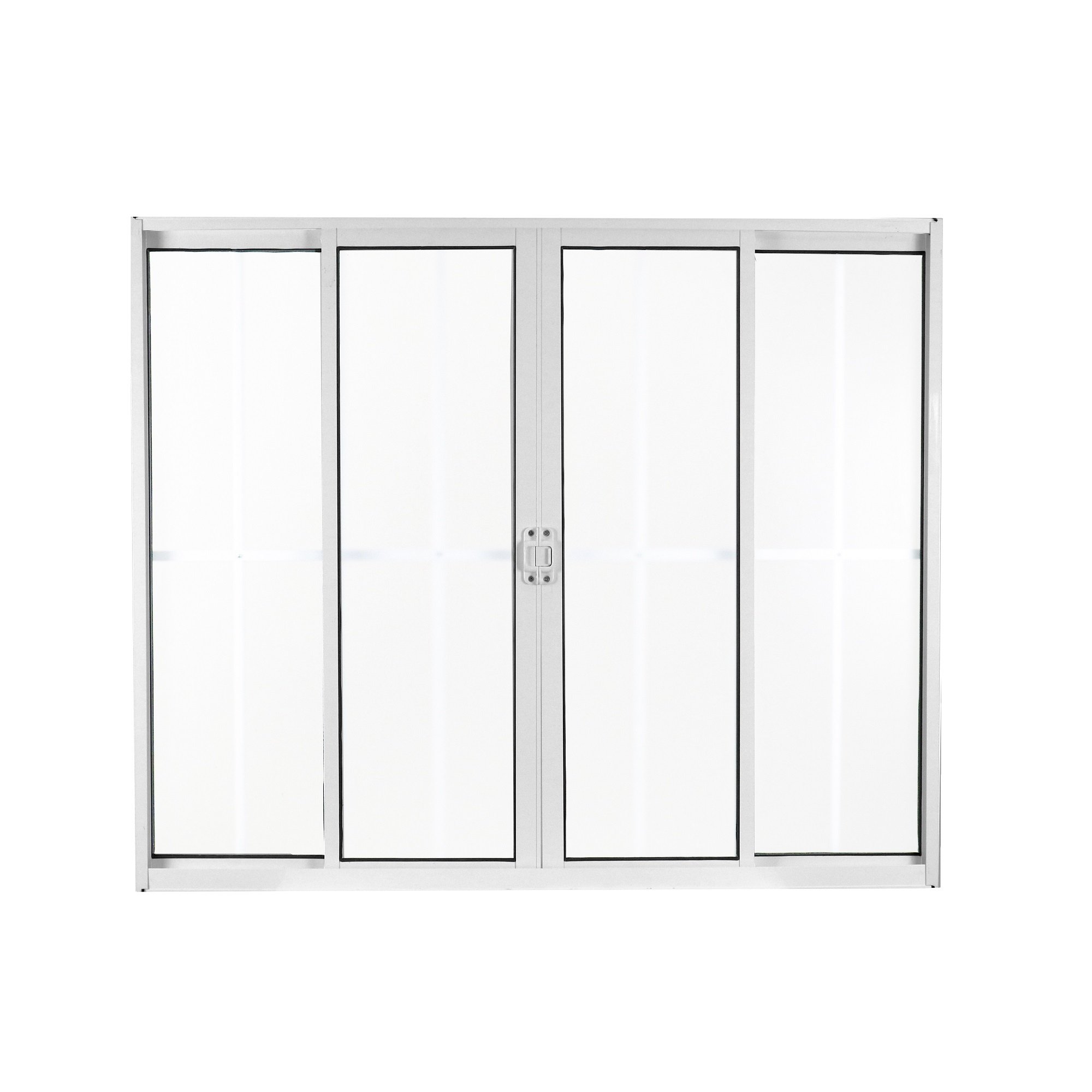 Janela de Alumínio de Correr 120x150cm 4 Folhas 2 Fixas com Grade e Vidro Liso Linha Soft MGM Branco