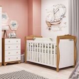 Quarto De Bebê Com Cômoda 4 Gavetase Berço Americano Nina 100% Mdf Espresso Móveis Branco Brilho/amêndoa