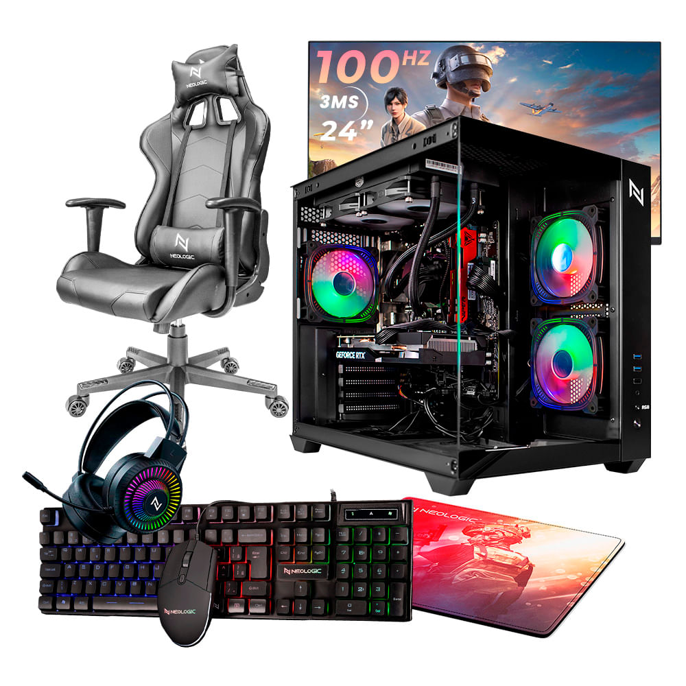 Pc Gamer Completo Ryzen 5 5600gt, 16gb 3200mhz (radeon Vega 7), Ssd 480gb M.2, 500w 80 Plus, Monitor 24&quot; 100hz, Cadeira - Nli87597 U Unica Unica