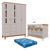 Berço Americano Mini Cama E Guarda Roupa Infantil Antonella 4 Portas Off White Caramelo Colchão