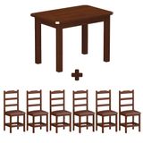 Mesa Retangular Com 6 Cadeiras Estofadas Madeira Maciça 160cm Castanho Marrom Mormont Shop Jm