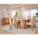 Sala De Jantar Valentina 210cm Oval Com 6 Cadeiras Paola Wood Cinamomo/off White/madeira/nude