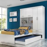 Guarda Roupa Solteiro com Bicama 4 Portas 2 Gavetas Milena ACP Móveis Branco/Rosa/Azul/Lilas