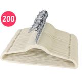 Kit 200 Cabides De Veludo Ultra Fino Antideslizante Bege