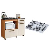 Kit Balcão Para Cooktop Cozinha Kaiki Violeta Nature Off White Com Fogão Cooktop 4 Bocas Ultrachama Branco Efeito Mármore