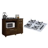 Kit Balcão Para Cooktop Cozinha Kaiki Violeta Rovere Com Fogão Cooktop 4 Bocas Ultra Chama Branco Mármore Chamalux