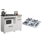 Kit Balcão Para Cooktop Cozinha Kaiki Violeta Branco Com Fogão Cooktop 4 Bocas Ultrachama Branco Mármore Chamalux