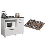 Kit Balcão Para Cooktop Cozinha Kaiki Violeta Branco Com Fogão Cooktop 4 Bocas Ultrachama Amadeirado Mármore Chamalux