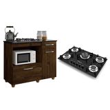 Kit Balcão Para Cooktop Cozinha Kaiki Violeta Ipê Com Fogão Cooktop 5 Bocas Tripla Chama Chamalux Preto