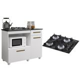 Kit Balcão Para Cooktop Cozinha Kaiki Violeta Branco Com Fogão Cooktop 4 Bocas Ultrachama Preto Mármore Chamalux