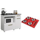 Kit Balcão Para Cooktop Cozinha Kaiki Violeta Branco Com Fogão Cooktop 4 Bocas Ultrachama Vermelho Chamalux