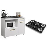 Kit Balcão Para Cooktop Cozinha Kaiki Violeta Branco Com Fogão Cooktop 5 Bocas Tripla Chama Chamalux Preto