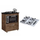 Kit Balcão Para Cooktop Cozinha Kaiki Salvia Ipê Com Fogão Cooktop 4 Bocas Branco Mármore Chamalux Ultra Chama