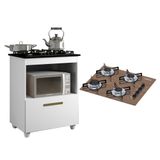 Kit Balcão Para Cooktop Cozinha Kaiki Salvia Branco Com Fogão Cooktop 4 Bocas Ultrachama Amadeirado Chamalux