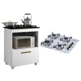 Kit Balcão Para Cooktop Cozinha Kaiki Salvia Branco Com Fogão Cooktop 4 Bocas Ultrachama Branco Mármore Chamalux