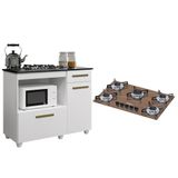 Kit Balcão Para Cooktop Cozinha Kaiki Violeta Branco Com Fogão Cooktop 5 Bocas Ultra Chama Amadeirado Chamalux