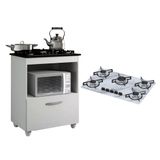 Kit Balcão Para Cooktop Cozinha Kaiki Salvia Branco Com Fogão Cooktop 5 Bocas Ultra Chama Branco Mármore Chamalux