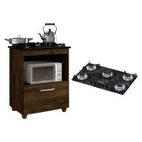 Kit Balcão Para Cooktop Cozinha Kaiki Salvia Ypê Com Fogão Cooktop 5 Bocas Ultrachama Preto Mármore Chamalux