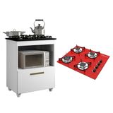 Kit Balcão Para Cooktop Cozinha Kaiki Salvia Branco Com Fogão Cooktop 4 Bocas Ultrachama Vermelho Chamalux