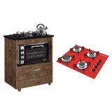 Kit Balcão Para Cooktop Cozinha Kaiki Salvia Ipê Com Fogão Cooktop 4 Bocas Vermelho Chamalux Ultra Chama