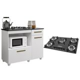 Kit Balcão Para Cooktop Cozinha Kaiki Violeta Branco Com Fogão Cooktop 5 Bocas Trempe Chapa Chamalux Preto