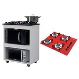 Kit Balcão Para Cooktop Cozinha Kaiki Turim Branco Com Fogão Cooktop 4 Bocas Ultra Chama Vermelho Chamalux