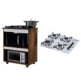 Kit Balcão Para Cooktop Cozinha Kaiki Turim Ypê Off White Com Fogão Cooktop 4 Bocas Ultra Chama Branco Mármore Chamalux