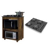 Kit Balcão Para Cooktop Cozinha Kaiki Turim Ypê Com Fogão Cooktop Chef 4 Bocas Ultra Chama Chamalux Preto