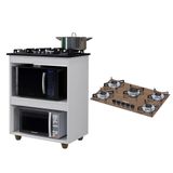 Kit Balcão Para Cooktop Cozinha Kaiki Turim Branco Com Fogão Cooktop 5 Bocas Ultra Chama Amadeirado Chamalux