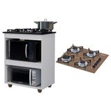 Kit Balcão Para Cooktop Cozinha Kaiki Turim Branco Com Fogão Cooktop 4 Bocas Ultra Chama Amadeirado Escuro Chamalux