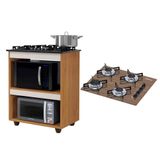 Kit Balcão Para Cooktop Cozinha Kaiki Turim Nature Off White Com Fogão Cooktop 4 Bocas Amadeirado Chamalux