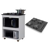 Kit Balcão Para Cooktop Cozinha Kaiki Turim Branco Com Fogão Cooktop Chef 4 Bocas Ultra Chama Preto Chamalux