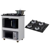 Kit Balcão Para Cooktop Cozinha Kaiki Turim Branco Com Fogão Cooktop 4 Bocas Ultra Chama Preto Mármore Chamalux