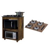 Kit Balcão Para Cooktop Cozinha Kaiki Turim Ypê Com Fogão Cooktop 4 Bocas Ultra Chama Amadeirado Escuro